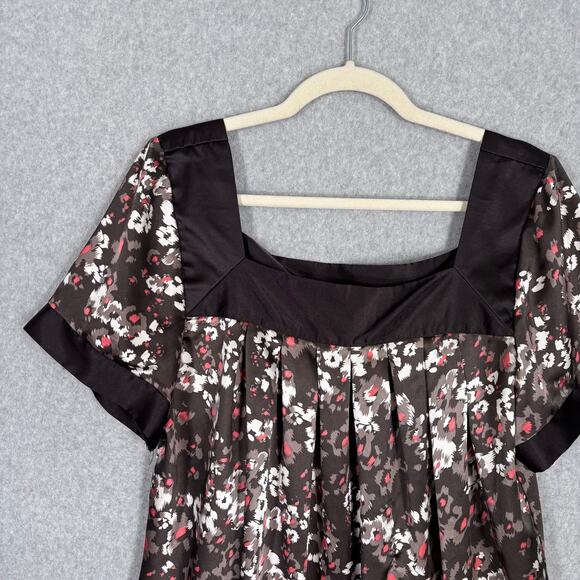 Apostrophe Babydoll Satin Blouse Large Chocolate Flowy Y2K 90s Cottage Prairie - Picture 2 of 8